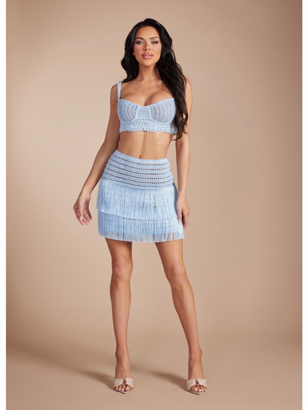 Crochet Fringe Mini Skirt Set